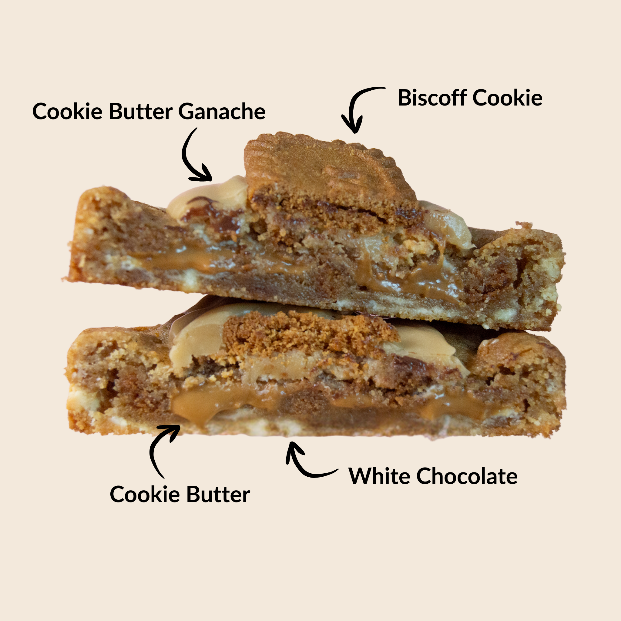 Biscoff Cookie Butter Cookie with labeled ingredients on a beige background